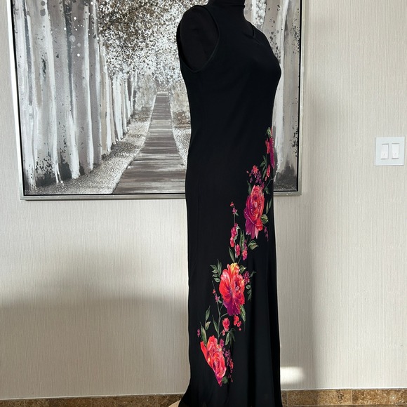 Dress Barn Women's Y2K Floral Beaded Sleeveless Black Rayon Dress - Medium - Picture 7 of 9